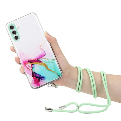 For Samsung Galaxy A15 5G Case Marble Pattern Embossing Cover with Lanyard
