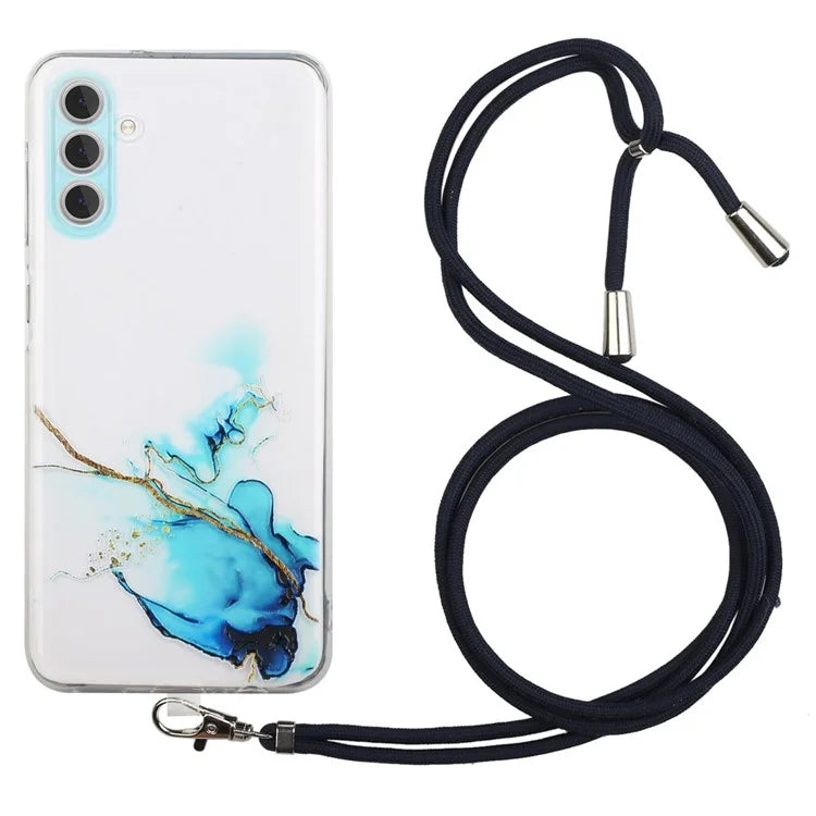 For Samsung Galaxy A15 5G Case Marble Pattern Embossing Cover with Lanyard