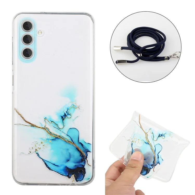 For Samsung Galaxy A15 5G Case Marble Pattern Embossing Cover with Lanyard