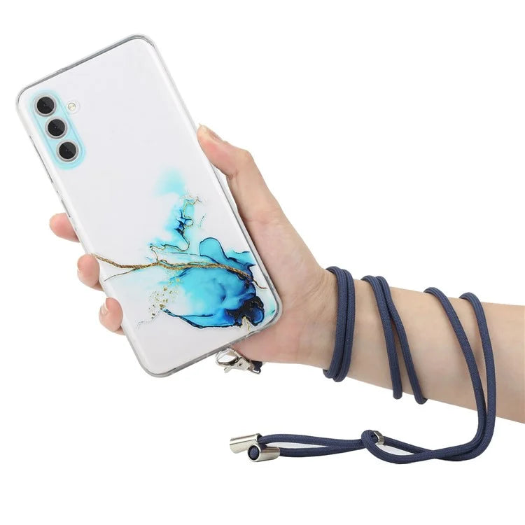 For Samsung Galaxy A15 5G Case Marble Pattern Embossing Cover with Lanyard