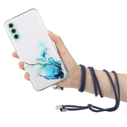 For Samsung Galaxy A15 5G Case Marble Pattern Embossing Cover with Lanyard