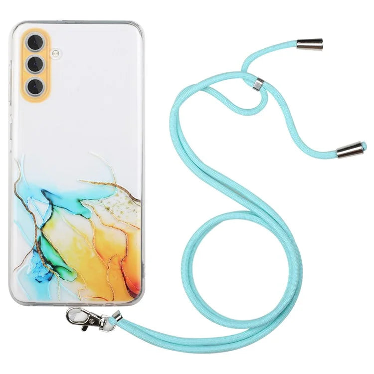 For Samsung Galaxy A15 5G Case Marble Pattern Embossing Cover with Lanyard