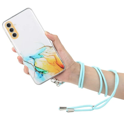 For Samsung Galaxy A15 5G Case Marble Pattern Embossing Cover with Lanyard