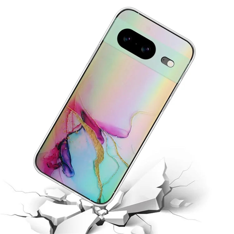 For Google Pixel 8 TPU Case Colorful Laser Marble Pattern Protective Phone Cover