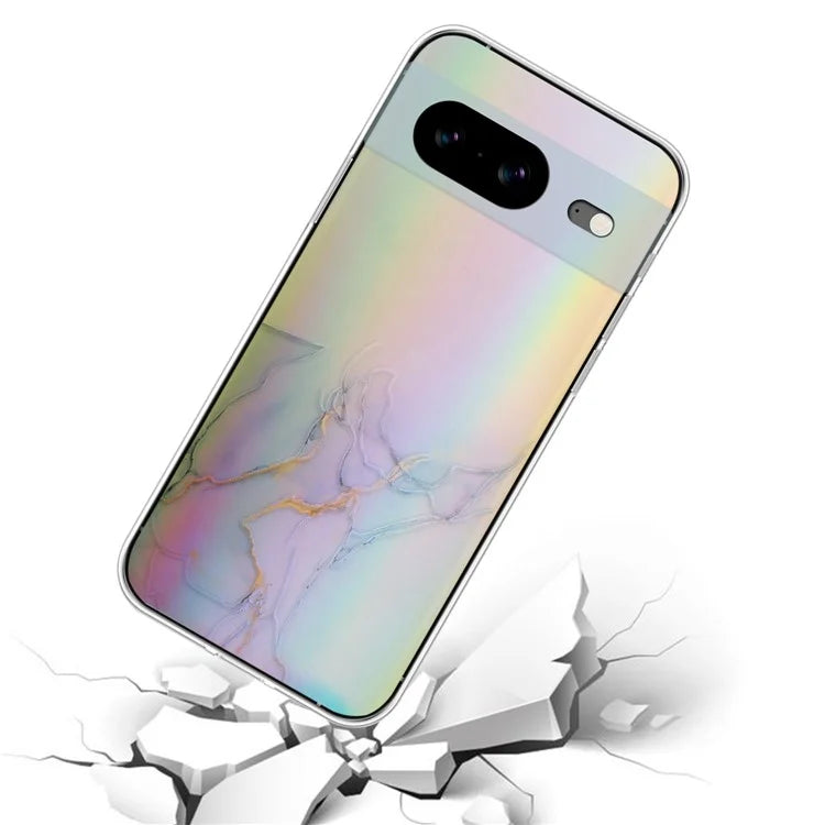 For Google Pixel 8 TPU Case Colorful Laser Marble Pattern Protective Phone Cover