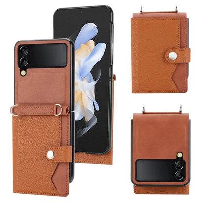For Samsung Galaxy Z Flip3 5G Case Litchi Texture Folding Phone Cover with Card Slot