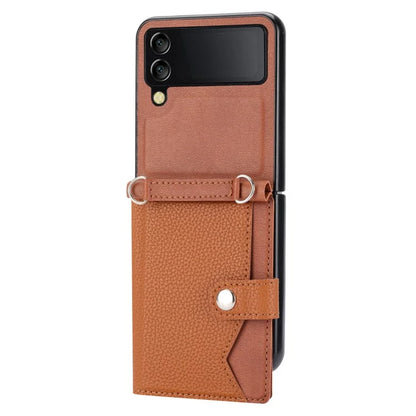 For Samsung Galaxy Z Flip3 5G Case Litchi Texture Folding Phone Cover with Card Slot