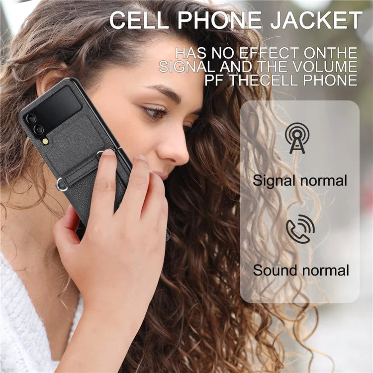 For Samsung Galaxy Z Flip3 5G Case Litchi Texture Folding Phone Cover with Card Slot