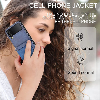 For Samsung Galaxy Z Flip3 5G Case Litchi Texture Folding Phone Cover with Card Slot