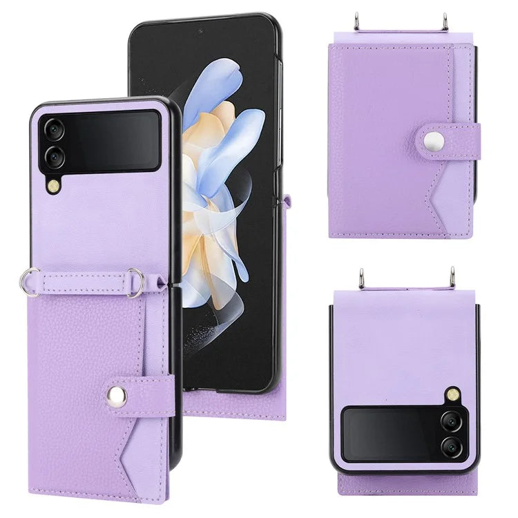 For Samsung Galaxy Z Flip4 5G Case Litchi Texture Card Holder Leather+PC Phone Cover