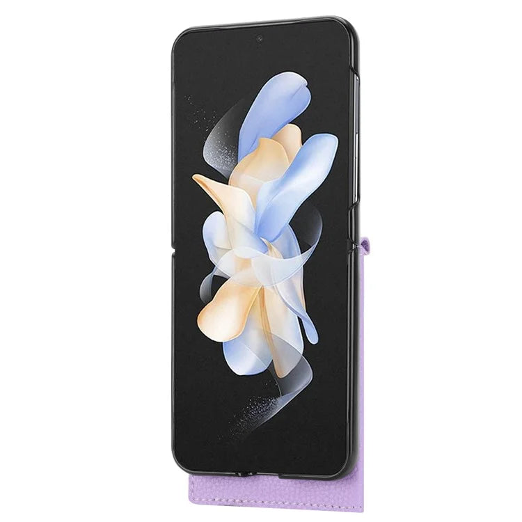 For Samsung Galaxy Z Flip4 5G Case Litchi Texture Card Holder Leather+PC Phone Cover