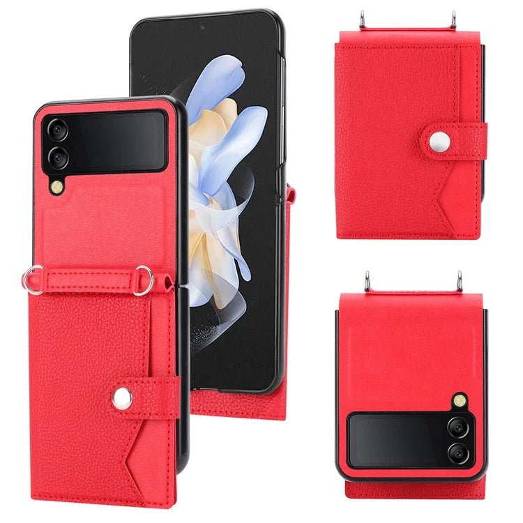 For Samsung Galaxy Z Flip4 5G Case Litchi Texture Card Holder Leather+PC Phone Cover
