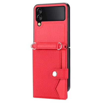 For Samsung Galaxy Z Flip4 5G Case Litchi Texture Card Holder Leather+PC Phone Cover