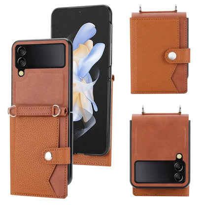 For Samsung Galaxy Z Flip4 5G Case Litchi Texture Card Holder Leather+PC Phone Cover