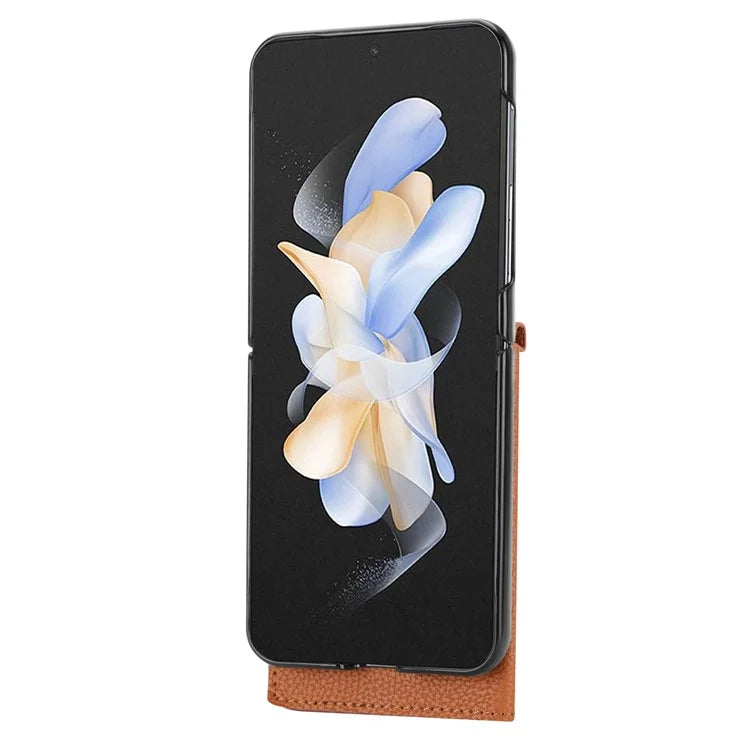 For Samsung Galaxy Z Flip4 5G Case Litchi Texture Card Holder Leather+PC Phone Cover