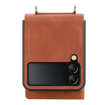 For Samsung Galaxy Z Flip4 5G Case Litchi Texture Card Holder Leather+PC Phone Cover