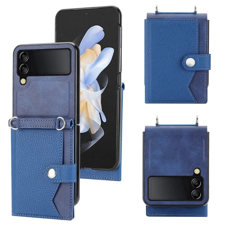 For Samsung Galaxy Z Flip4 5G Case Litchi Texture Card Holder Leather+PC Phone Cover