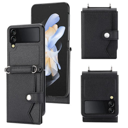 For Samsung Galaxy Z Flip4 5G Case Litchi Texture Card Holder Leather+PC Phone Cover