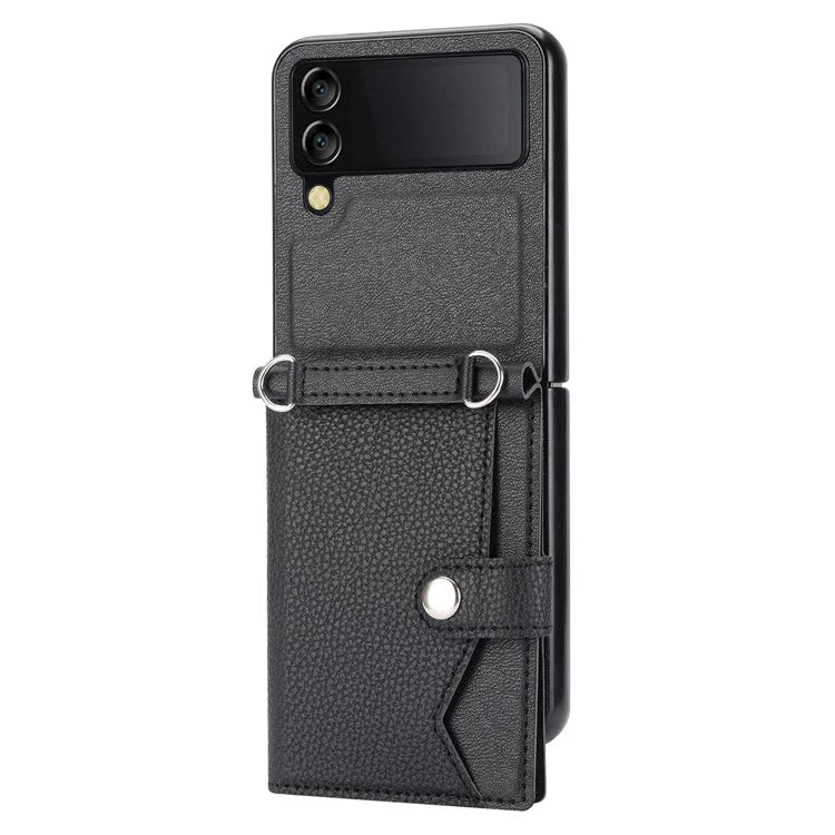 For Samsung Galaxy Z Flip4 5G Case Litchi Texture Card Holder Leather+PC Phone Cover