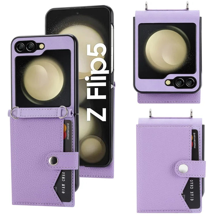For Samsung Galaxy Z Flip5 5G Case Litchi Texture Card Holder Folding Phone Cover