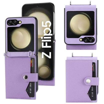 For Samsung Galaxy Z Flip5 5G Case Litchi Texture Card Holder Folding Phone Cover