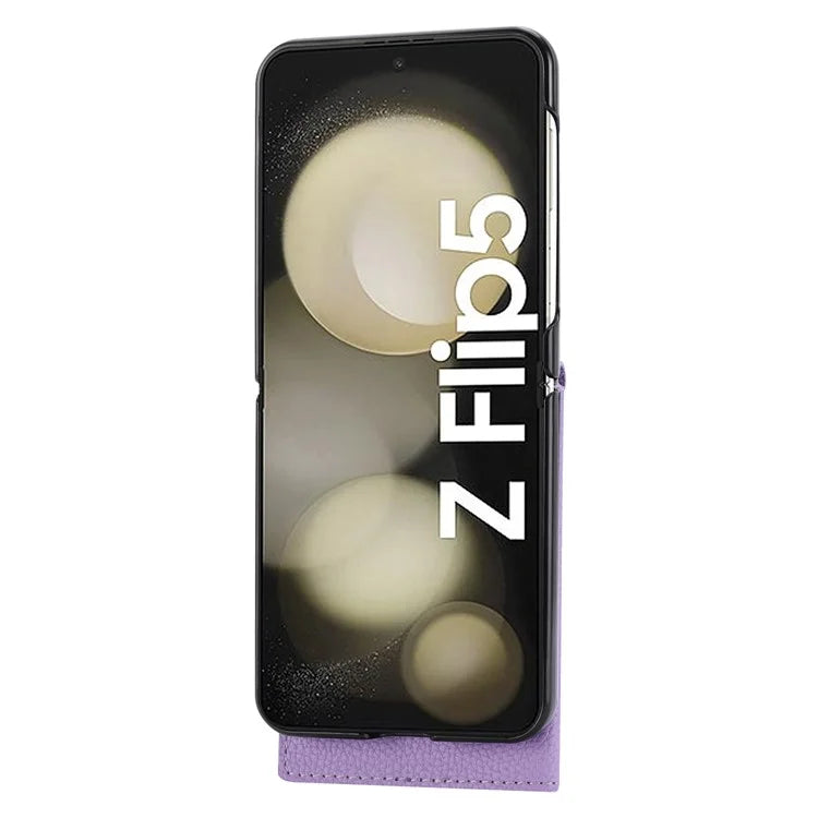 For Samsung Galaxy Z Flip5 5G Case Litchi Texture Card Holder Folding Phone Cover