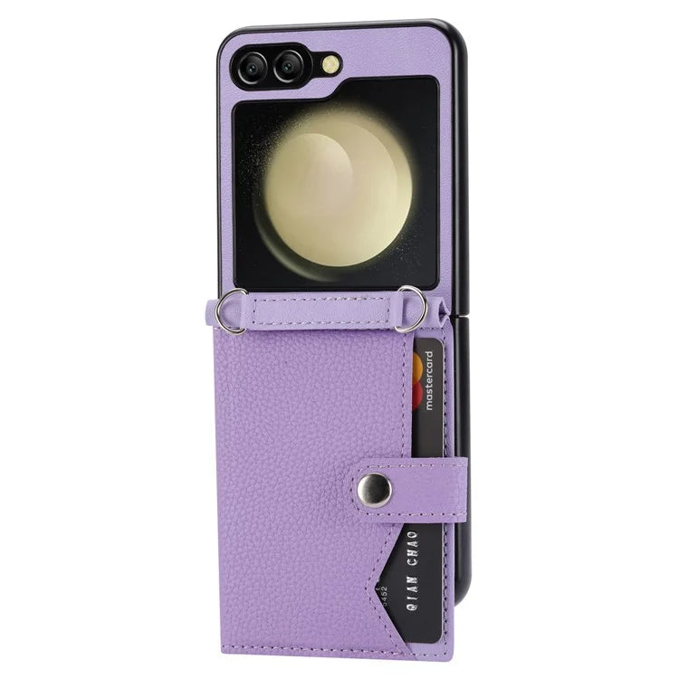 For Samsung Galaxy Z Flip5 5G Case Litchi Texture Card Holder Folding Phone Cover