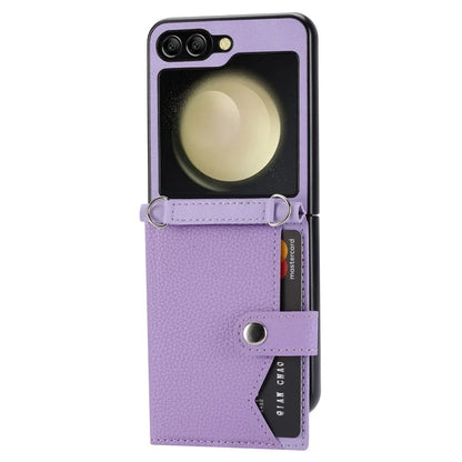 For Samsung Galaxy Z Flip5 5G Case Litchi Texture Card Holder Folding Phone Cover