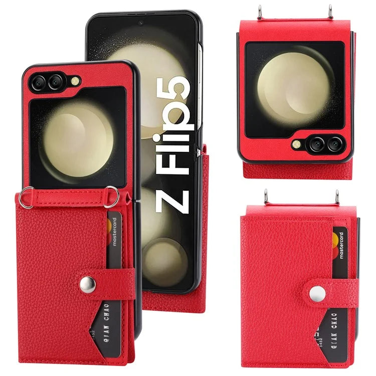 For Samsung Galaxy Z Flip5 5G Case Litchi Texture Card Holder Folding Phone Cover