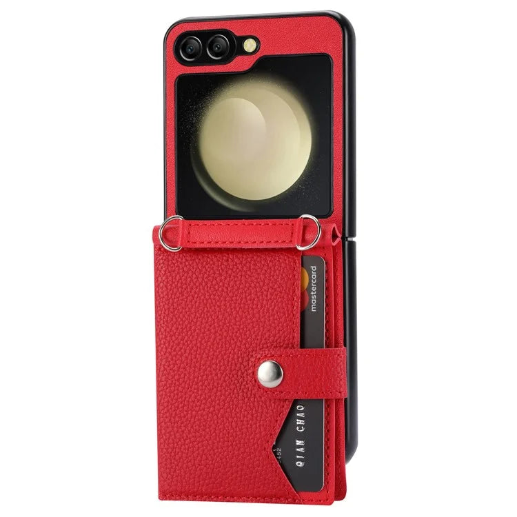For Samsung Galaxy Z Flip5 5G Case Litchi Texture Card Holder Folding Phone Cover