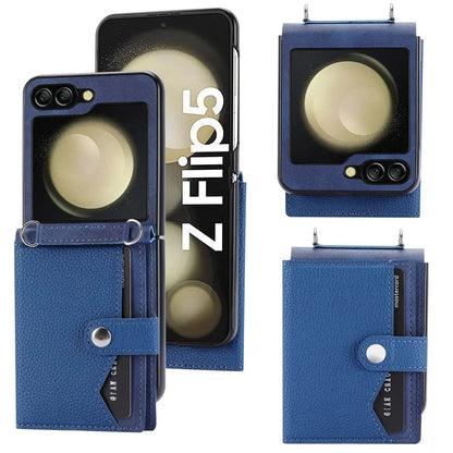 For Samsung Galaxy Z Flip5 5G Case Litchi Texture Card Holder Folding Phone Cover