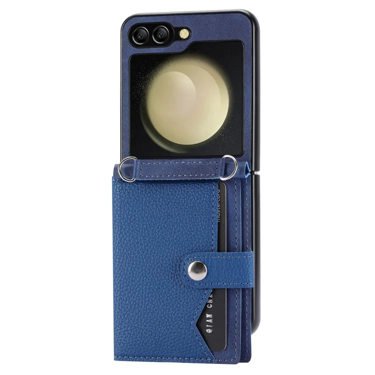 For Samsung Galaxy Z Flip5 5G Case Litchi Texture Card Holder Folding Phone Cover