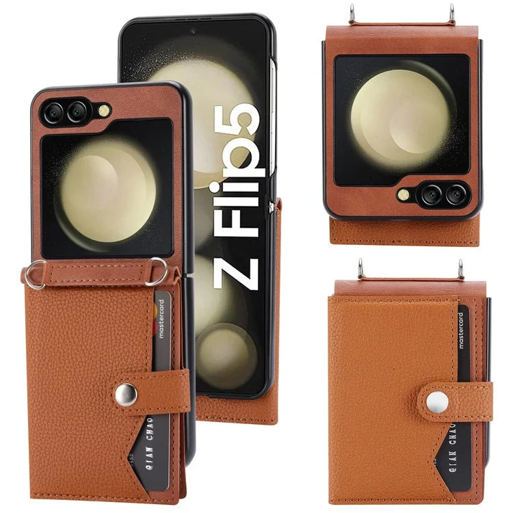 For Samsung Galaxy Z Flip5 5G Case Litchi Texture Card Holder Folding Phone Cover
