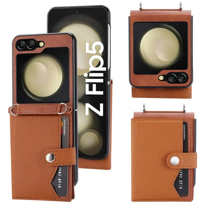 For Samsung Galaxy Z Flip5 5G Case Litchi Texture Card Holder Folding Phone Cover