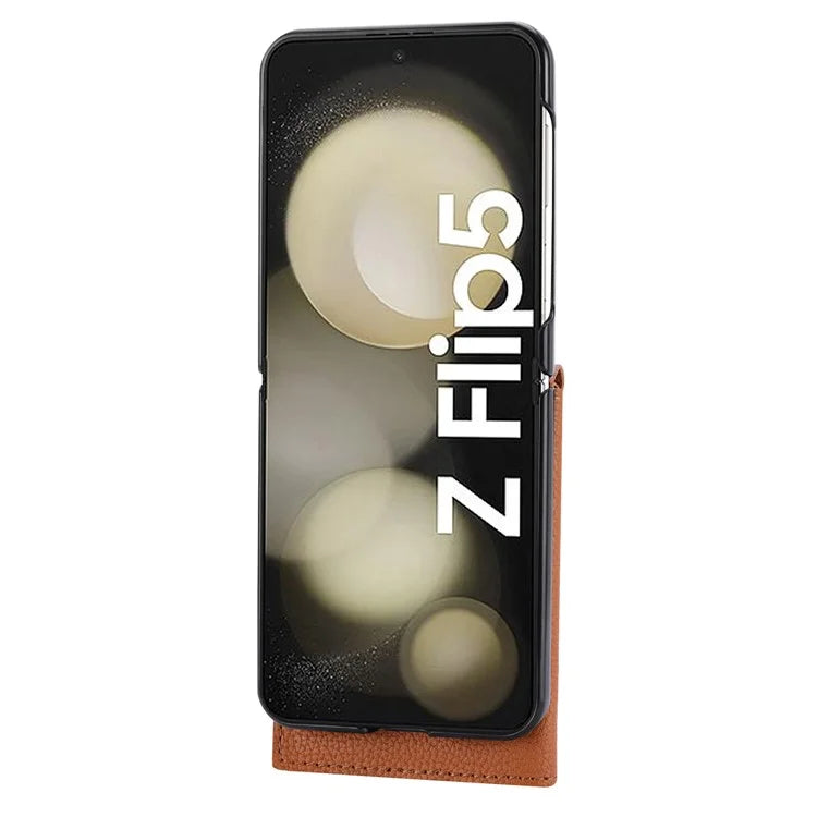 For Samsung Galaxy Z Flip5 5G Case Litchi Texture Card Holder Folding Phone Cover