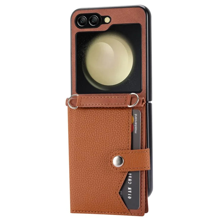 For Samsung Galaxy Z Flip5 5G Case Litchi Texture Card Holder Folding Phone Cover