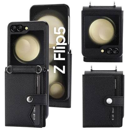 For Samsung Galaxy Z Flip5 5G Case Litchi Texture Card Holder Folding Phone Cover