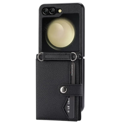 For Samsung Galaxy Z Flip5 5G Case Litchi Texture Card Holder Folding Phone Cover