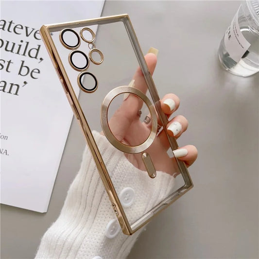 For Samsung Galaxy S24 Ultra Case Compatible with MagSafe Case TPU Electroplated Phone Cover