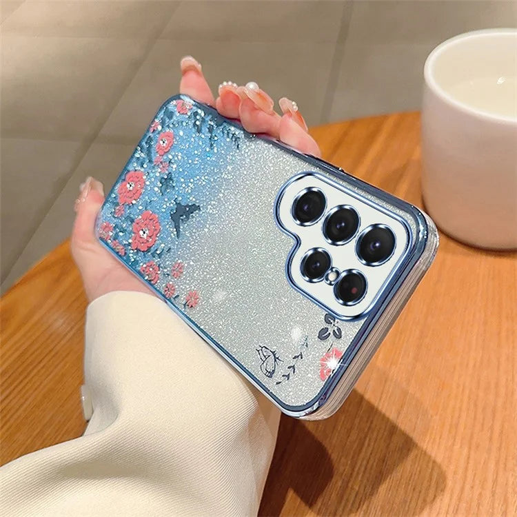 For Samsung Galaxy S24 Ultra TPU Case Flower Pattern Glitter Phone Cover