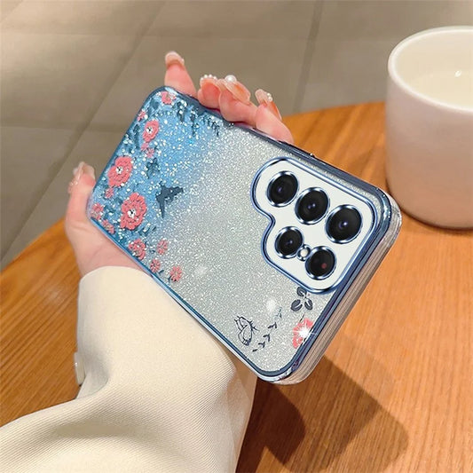 For Samsung Galaxy S24 Ultra TPU Case Flower Pattern Glitter Phone Cover