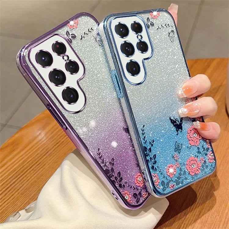 For Samsung Galaxy S24 Ultra TPU Case Flower Pattern Glitter Phone Cover