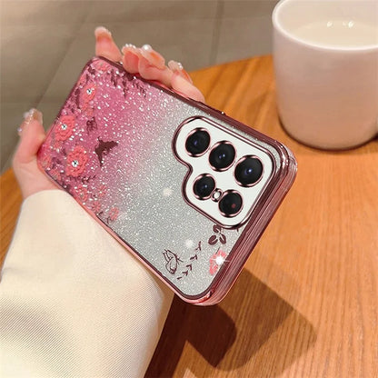 For Samsung Galaxy S24 Ultra TPU Case Flower Pattern Glitter Phone Cover