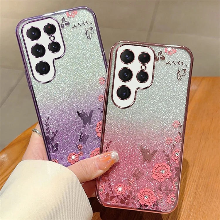 For Samsung Galaxy S24 Ultra TPU Case Flower Pattern Glitter Phone Cover