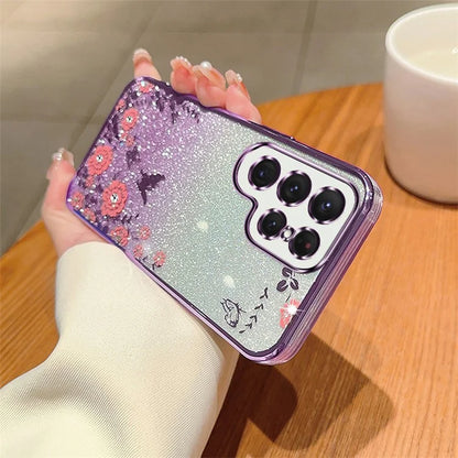 For Samsung Galaxy S24 Ultra TPU Case Flower Pattern Glitter Phone Cover