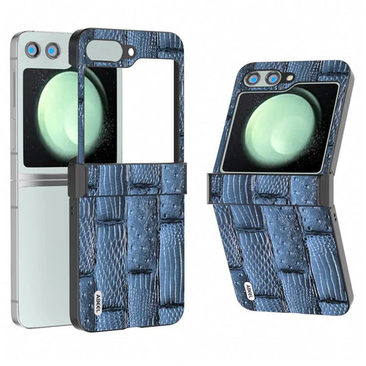 ABEEL For Samsung Galaxy Z Flip5 5G Case Mahjong Texture Genuine Cow Leather+PC Phone Cover