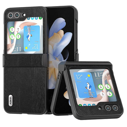 ABEEL For Samsung Galaxy Z Flip5 5G Case Wood Texture Hinge Design Leather+PC Cover