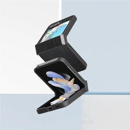 ABEEL For Samsung Galaxy Z Flip5 5G Case Wood Texture Hinge Design Leather+PC Cover