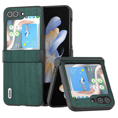 ABEEL For Samsung Galaxy Z Flip5 5G Case Wood Texture Hinge Design Leather+PC Cover