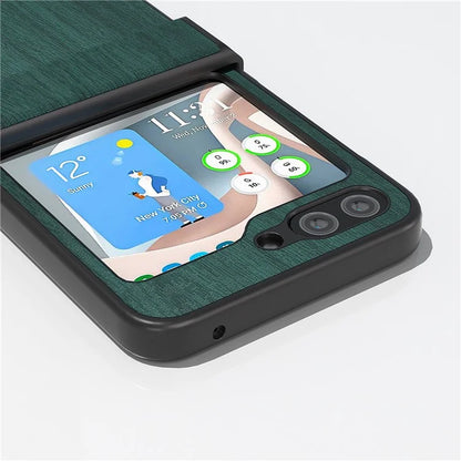ABEEL For Samsung Galaxy Z Flip5 5G Case Wood Texture Hinge Design Leather+PC Cover